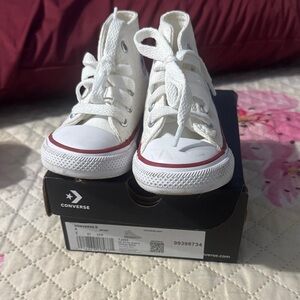 Converse Kids White High-Top Sneakers with Red Trim